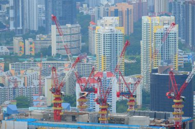  Singapur finans binalarının sabahları yüksek açılı görüntüsü 