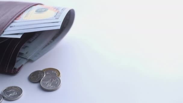 Liquidités en dollars dans un portefeuille, concept d'économie d'argent — Video