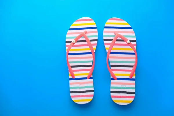 Colorful flip flops isolated on white background. Top view — Stock Photo, Image