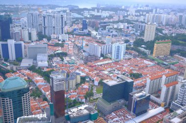  Singapur finans binalarının sabahları yüksek açılı görüntüsü 