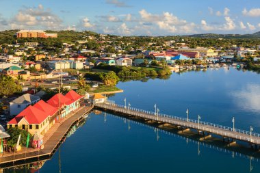 St Johns waterfront.  St Johns is the capital of the Caribbean island of Antigua, one of the Leeward Islands in the West Indies.
