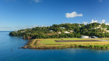 The runway of George F L Charles airport.  The airport is the smaller of two airports on the Caribbean island of Saint Lucia.