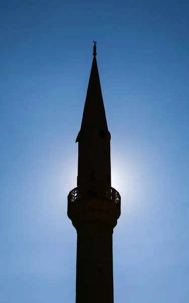 Silhouette Minaret Mustafa Ersoy Mosque Turkler Province Alanya Southern Turkey — Stock Photo, Image