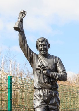 A statue of Gordon Banks in Stoke-On-Trent, England.  It celebrates his role as goalkeeper in the 1966 England World Cup winning football team. clipart