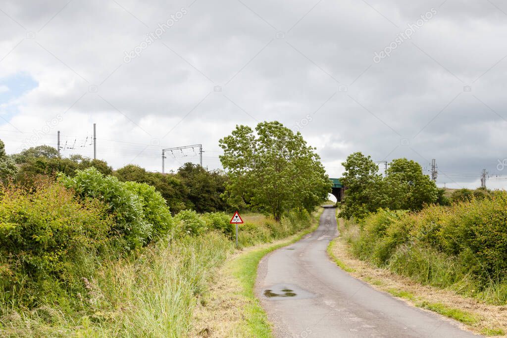 Clifton Countryside.  The view along a country lane in Clifton northern England towards the west coast main line.