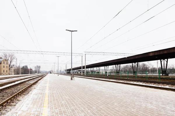 Vista Longo Uma Plataforma Gelada Estação Central Riga Letónia — Fotografia de Stock