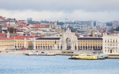 The view across the Tagus River towards Commerce Square on the Lisbon waterfront in Portugal. clipart