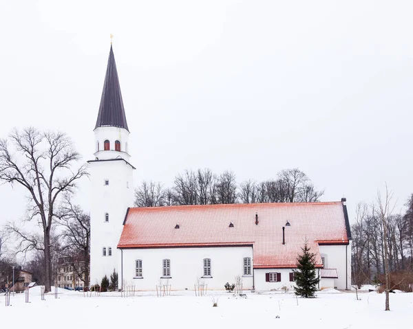 Sigulda Evangelická Luteránská Církev Sigulda Město Lotyšsku Kostel Vyobrazen Zimní — Stock fotografie