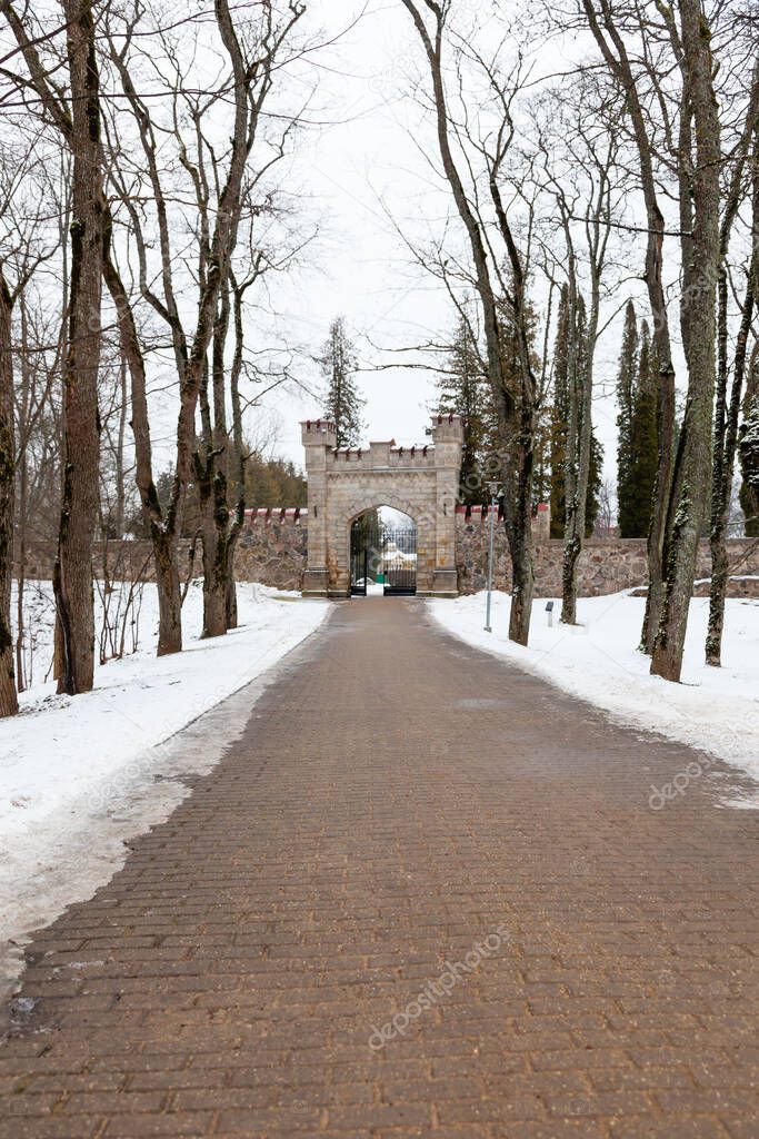 Gateway to New Sigulda Castle.  Sigulda is a town in Latvia and the New Castle was built in 1878.