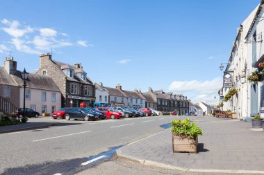 Lauder ana caddesinin manzarası. Lauder, İskoç sınırlarında küçük bir kasabadır..