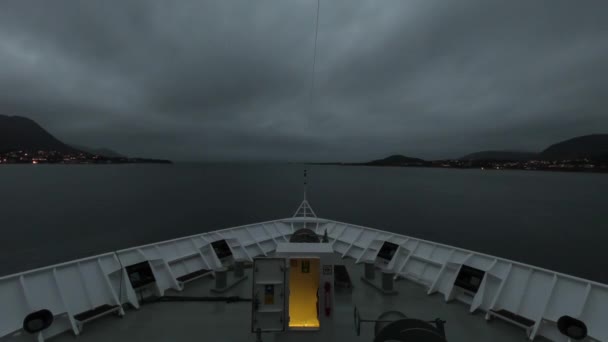 Stokmarknes Departure Timelapse Recording Looking Bow Ship Departs Town Stokmarknes — Stock Video