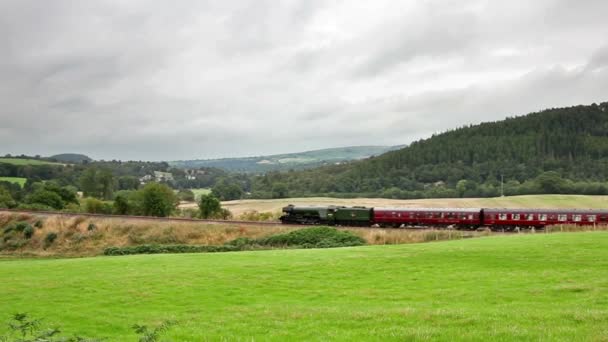 Ånglok Flygande Skottar Leder Waverly Genom Armathwaite Cumbria Bosättningen Till — Stockvideo