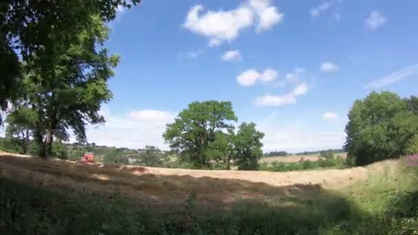 Een Timelapse Opname Van Een Maaidorser Die Een Landbouwveld Vrijmaakt — Stockvideo