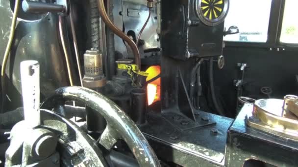 Steam Train Cab Pohled Přes Kabinu Dochovaný Parní Vlak Jak — Stock video