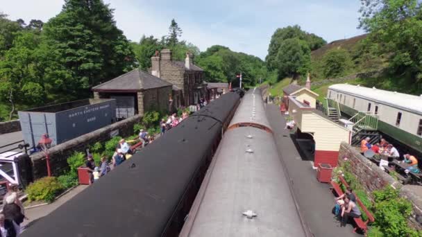 Steam Train Seen Arriving Goathland Station Station North Yorkshire Moors — Stock Video