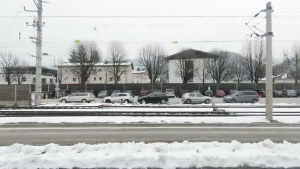 Vista Treno Che Parte Dalla Stazione Golling Abtenau Austria 30Fps — Video Stock