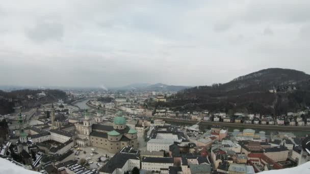 Winteruitzicht Oude Stadsskyline Van Salzburg Oostenrijk — Stockvideo