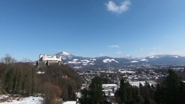 Salzburg Kalesi Peyzaj Avusturya Daki Salzburg Şatosu Nun Bir Kış — Stok video