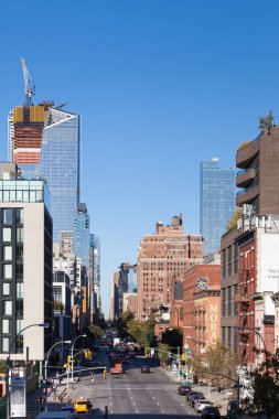 Yüksek Hat 'tan Manhattan' daki Köfte Bölgesi 'ne, Amerika Birleşik Devletleri' ndeki New York City 'ye kadar yükseltilmiş bir manzara..