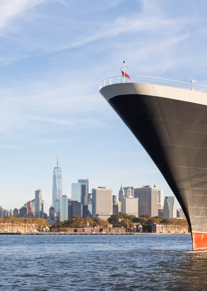 Luk Cunard Výletní Lodi Queen Mary Vyobrazen Zakotvený Brooklynu New — Stock fotografie