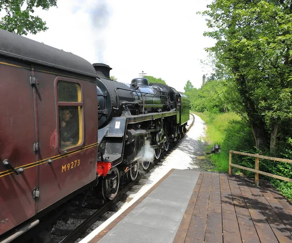 Treno Vapore Parte Dalla Stazione Haworth Sulla Keighley Worth Valley — Foto Stock