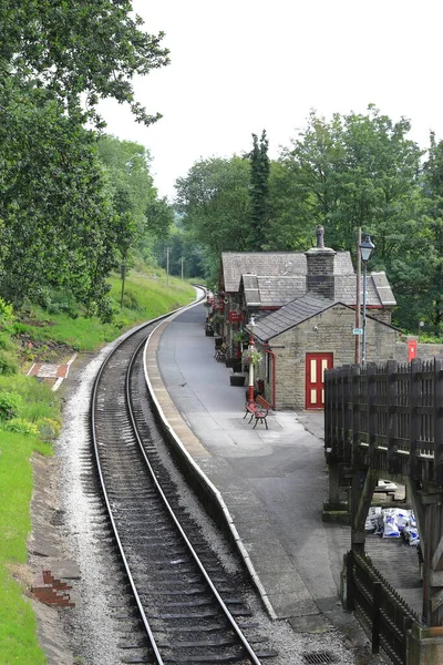 Het Uitzicht Het Perron Van Haworth Station Keighley Worth Valley — Stockfoto