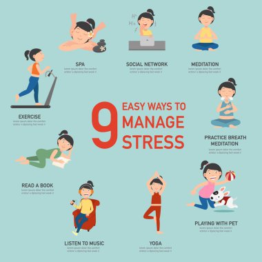 Easy ways to manage stress,infographic,illustration clipart