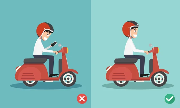 No texting ,No talking, Right and wrong ways riding to prevent c — Stock Vector