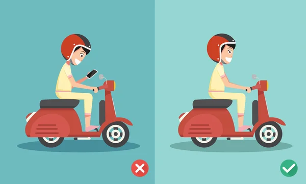 No texting ,No talking, Right and wrong ways riding to prevent c — Stock Illustration No texting ,No talking, Right and wrong ways riding to prevent c Royalty Free Stock Vectors