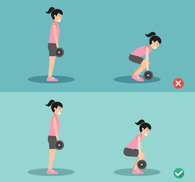 Kadın yanlış ve sağ deadlift duruş