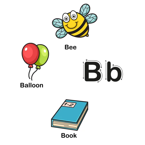 Letra del alfabeto abeja B, globo, libro vector ilustración — Archivo Imágenes Vectoriales