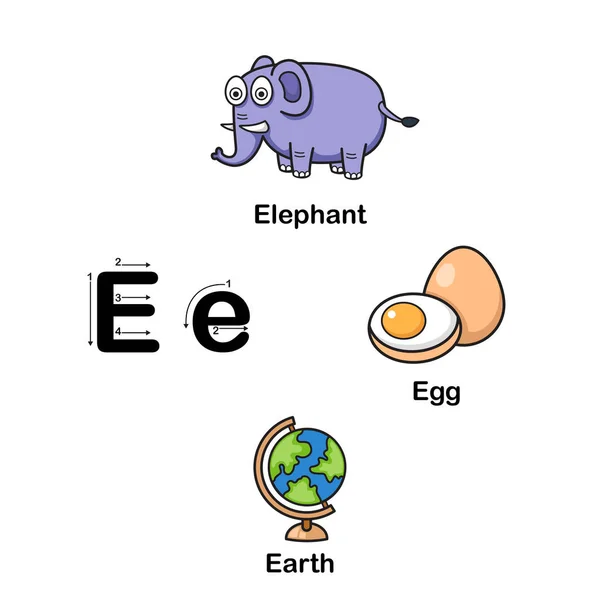 Alfabeto Carta E-elefante, ovo, terra ilustração — Vetor de Stock