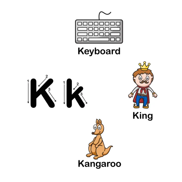 Buchstabe k-Tastatur, König, Känguru-Illustration — Stockvektor