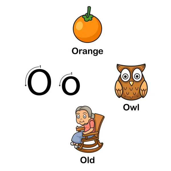 Ábécé levél O-narancs, bagoly, régi vektoros illusztráció — Stock Vector