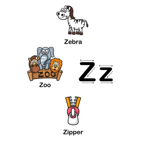 Alfabet Letter Z zebra, zoo, zipper vector illustration - Stok Vektor