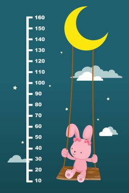 Swing hanging.illustration tavşanı metre duvarla.
