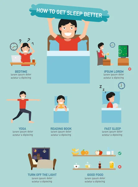 Como dormir melhor infográfico, ilustração —  Vetores de Stock