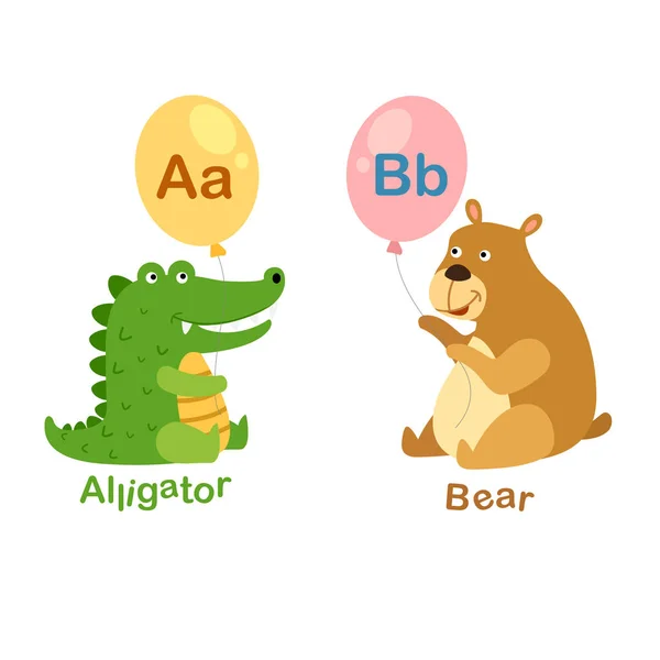 Illustration Isolated Alphabet Letter A-alligator,B-bear — Stock Vector