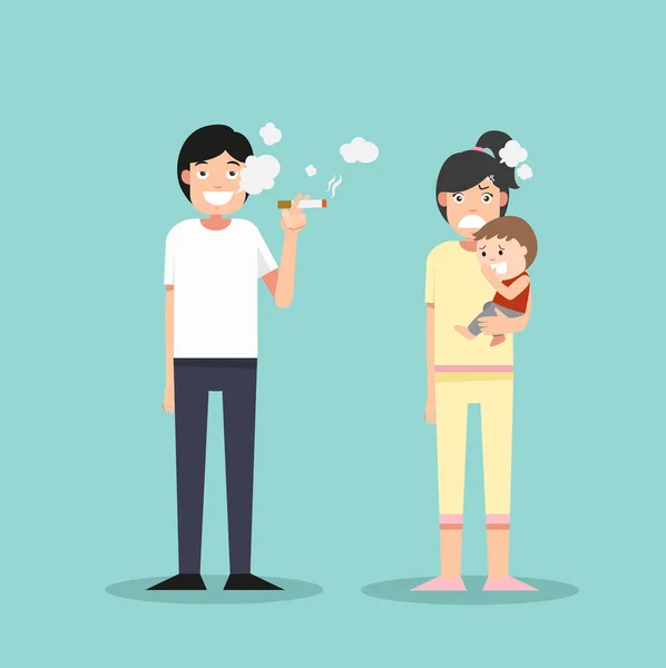 Kadın ve genç çocuk kokulu cigarette.man yasaktır — Stok Vektör
