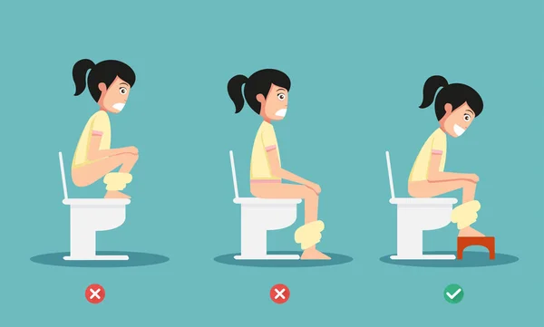 Unhealthy vs healthy positions for defecate illustration — Stock Vector