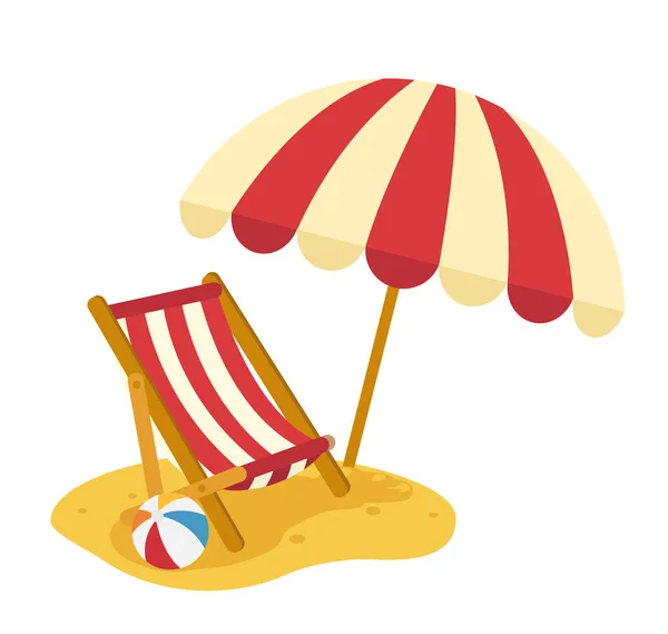 Wooden beach chaise with umbrellaillustration — Stock Vector