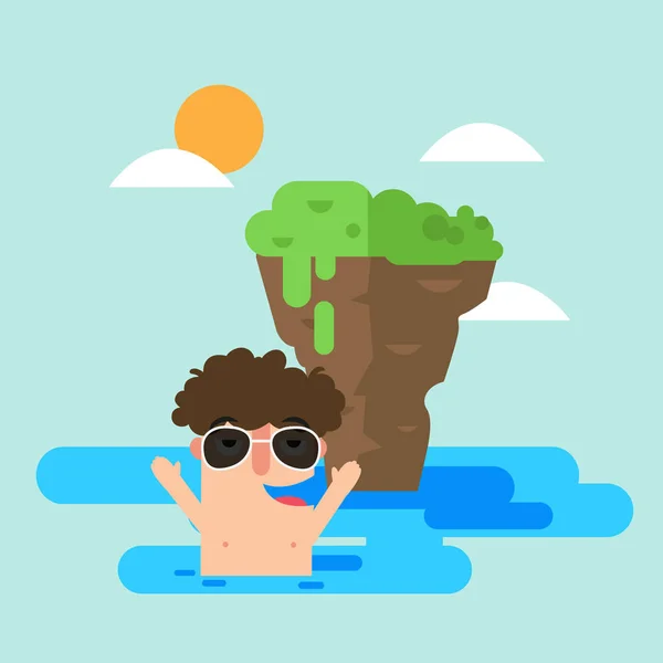 Illustration of man swimming in the sea during summer — Stock Vector