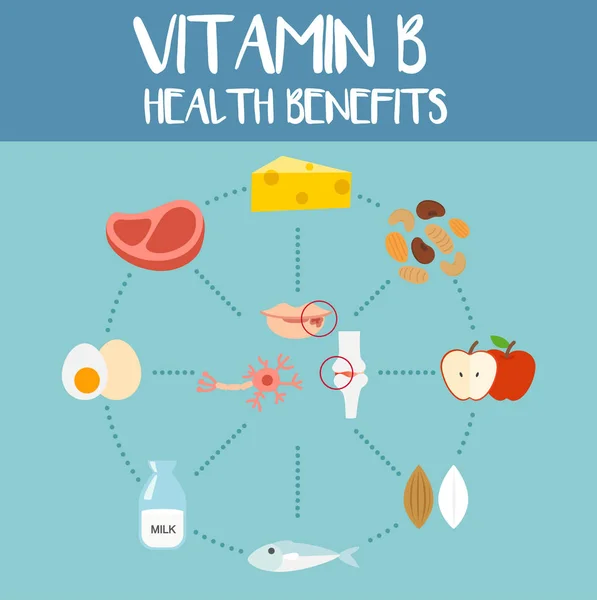 Avantages pour la santé de la vitamine b, illustration — Image vectorielle