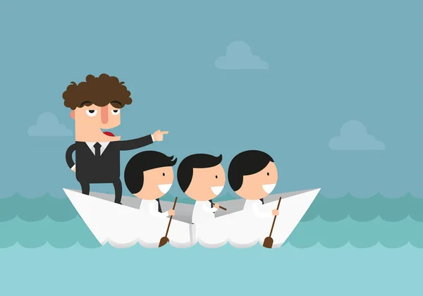 Zakenlieden roeien van de boot, teamwerk, succes, leiderschap conce — Stockvector