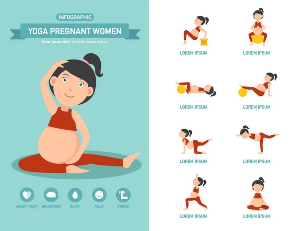 Yoga mulheres grávidas infográficos de saúde. Ilustração . — Vetor de Stock