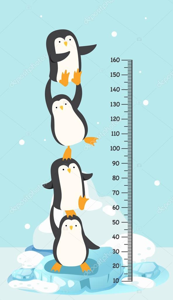 Meter wall with penguin. illustration