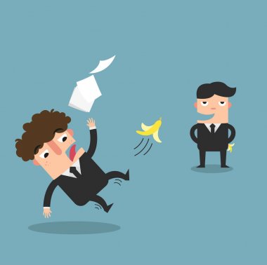 Adımına dikkat et. İzole bir muz kabuğuna kayıp işadamı 