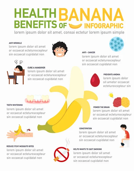 Manfaat kesehatan pisang infographics.illustration . - Stok Vektor