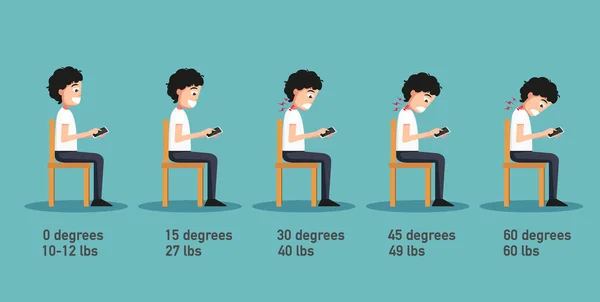 A rossz szúró telefon testhelyzetek, a szög a hajlítás fej kapcsola — Stock Vector