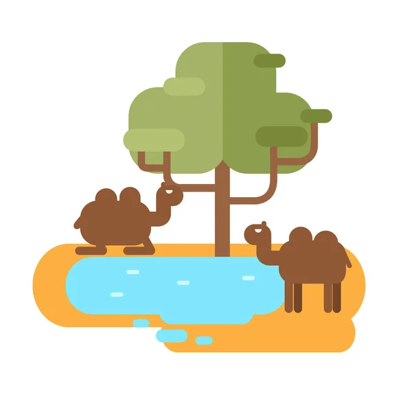 在池塘里，图上的骆驼. — 图库矢量图片